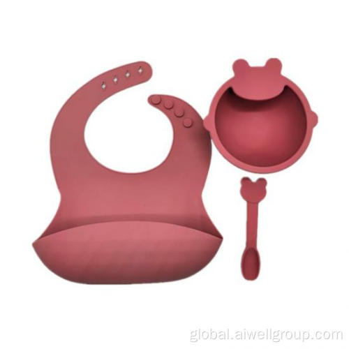 Silicone Bowl and Bib Silicone Baby Dinner Set With Bowl Bib Spoon Factory